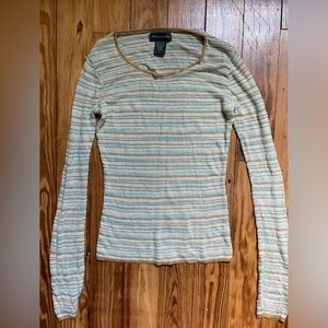 Vintage Banana Republic Lightweight Knit Top Size Sm. Tan + Pale Dark Ocean Blue